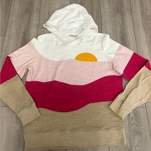 Faherty Organic Cotton Sunset Stripe Hoodie Sweatshirt Cream Multicolor Size M
